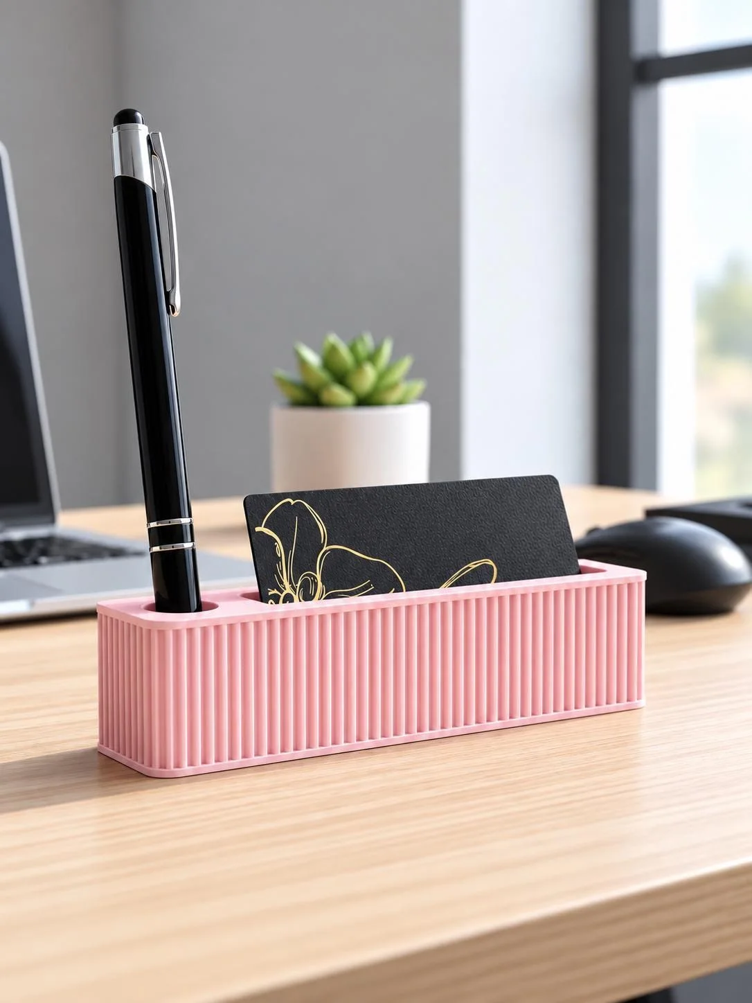 Modern 3D Printed Business Card & Pen Holder, 3D printed in PLA